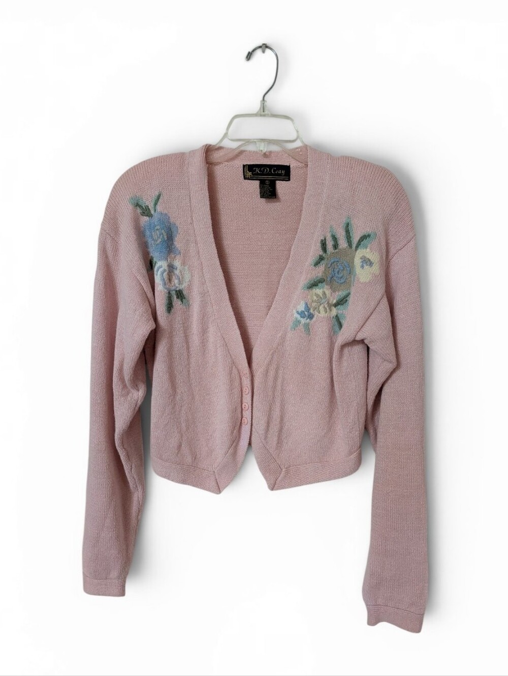 Vintage Knit Cardigan With Floral Accents